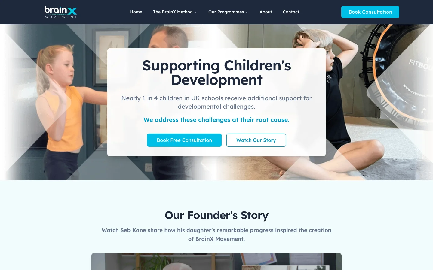 Screenshot of brainxmovement.com homepage
